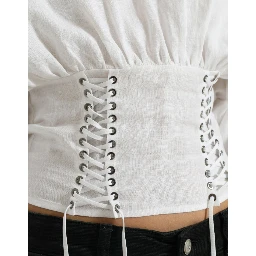 White Cotton Corset Cropped Long Sleeves Topclothing