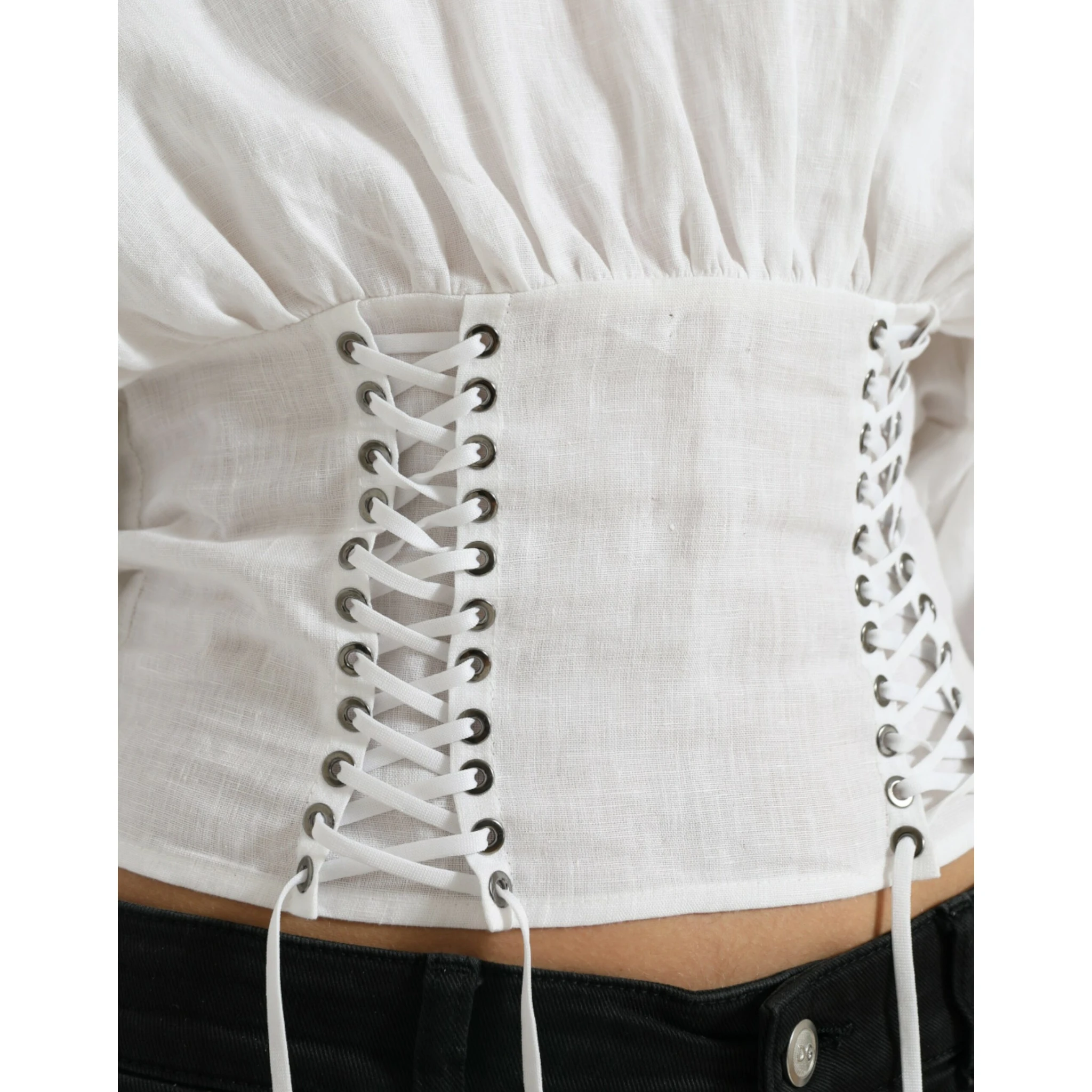 White Cotton Corset Cropped Long Sleeves Topclothing