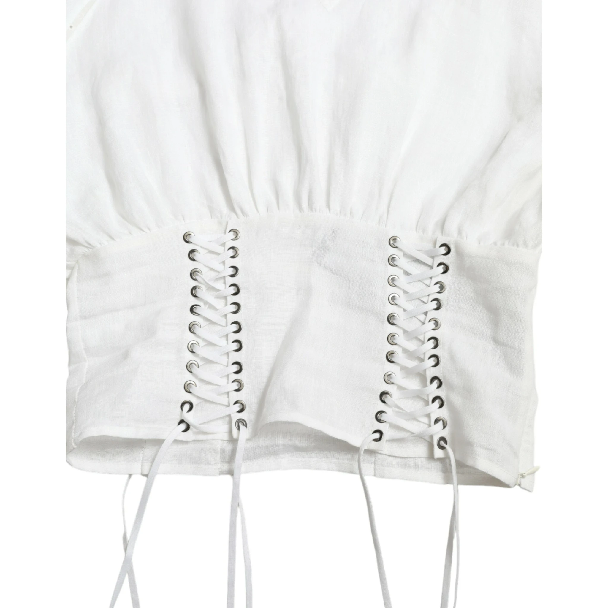 White Cotton Corset Cropped Long Sleeves Topclothing