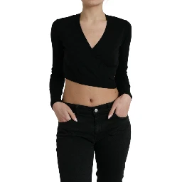 Black Wool V-neck Crossed Cardigan Sweater