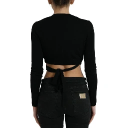 Black Wool V-neck Crossed Cardigan Sweater