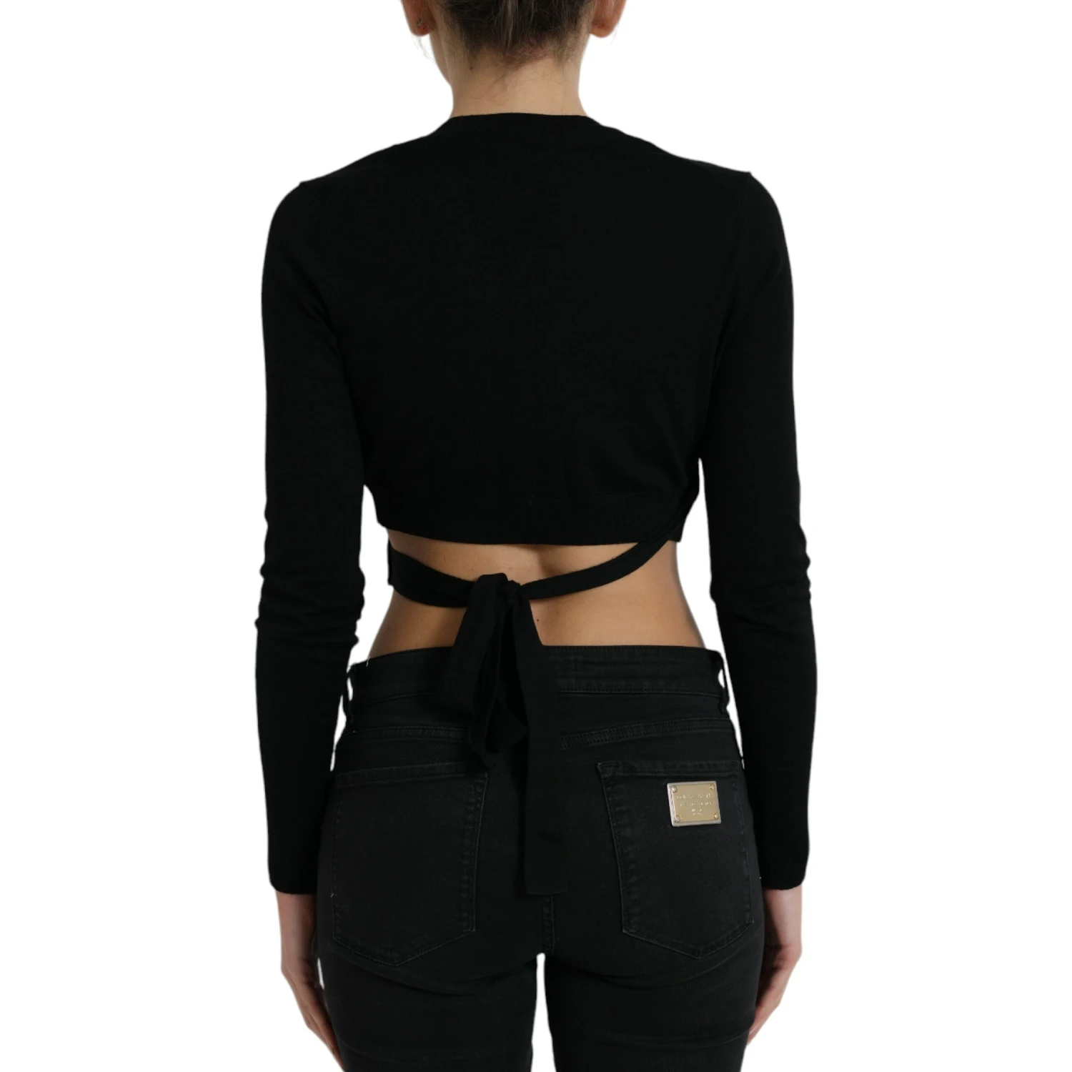 Black Wool V-neck Crossed Cardigan Sweater