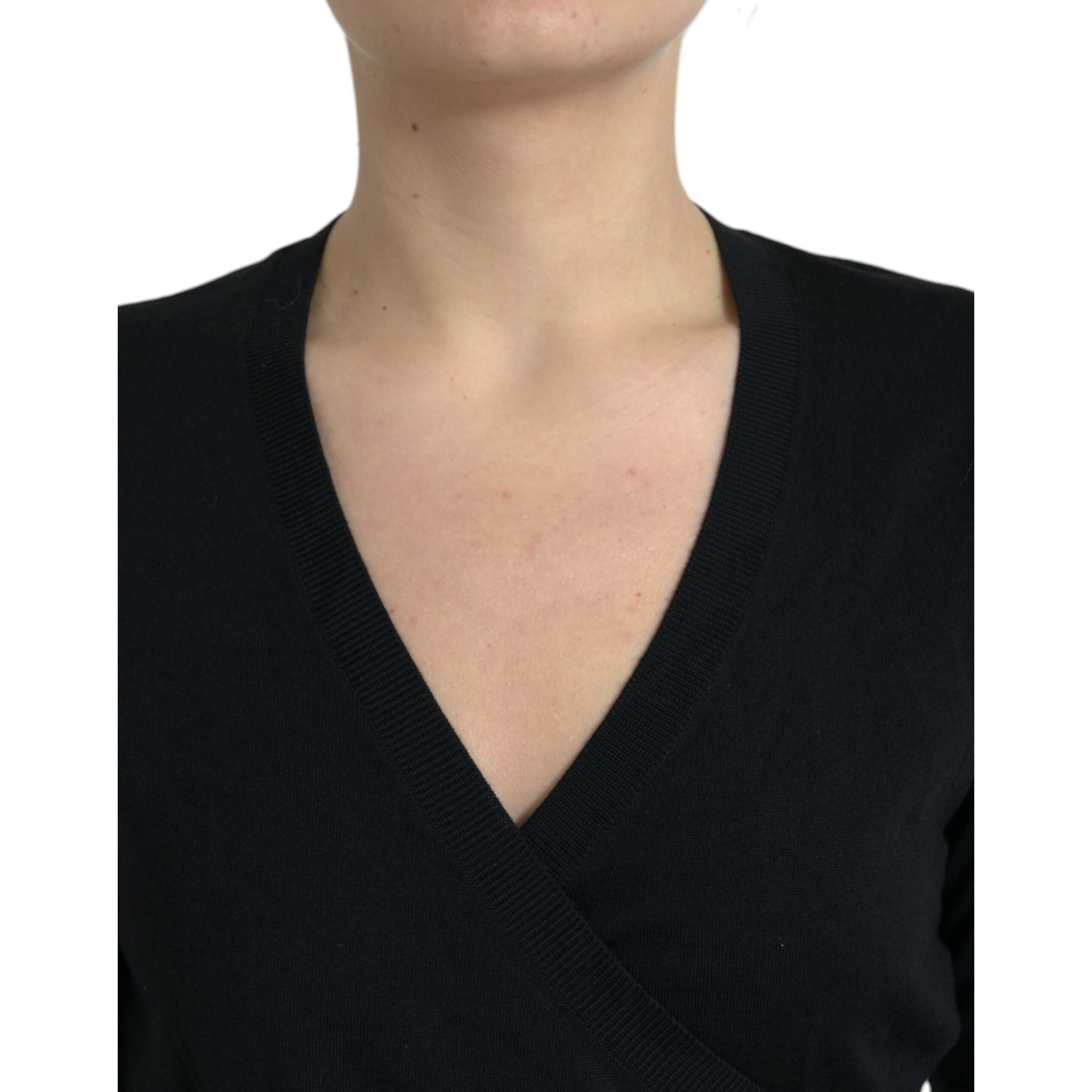 Black Wool V-neck Crossed Cardigan Sweater
