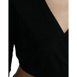 Black Wool V-neck Crossed Cardigan Sweater