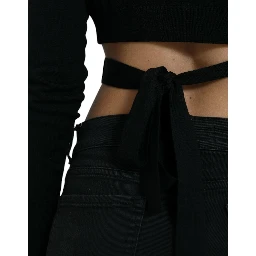 Black Wool V-neck Crossed Cardigan Sweater