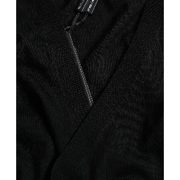 Black Wool V-neck Crossed Cardigan Sweater
