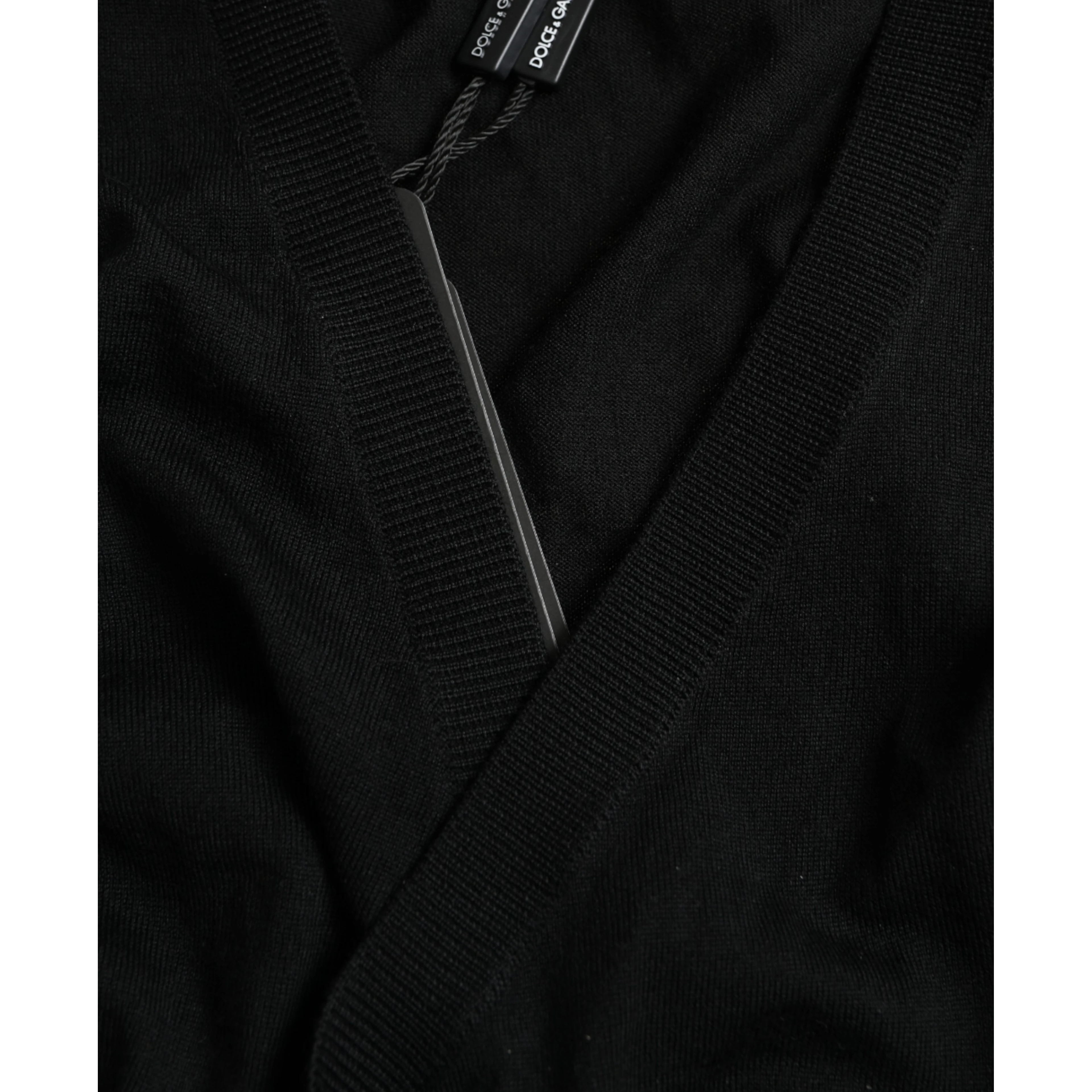 Black Wool V-neck Crossed Cardigan Sweater
