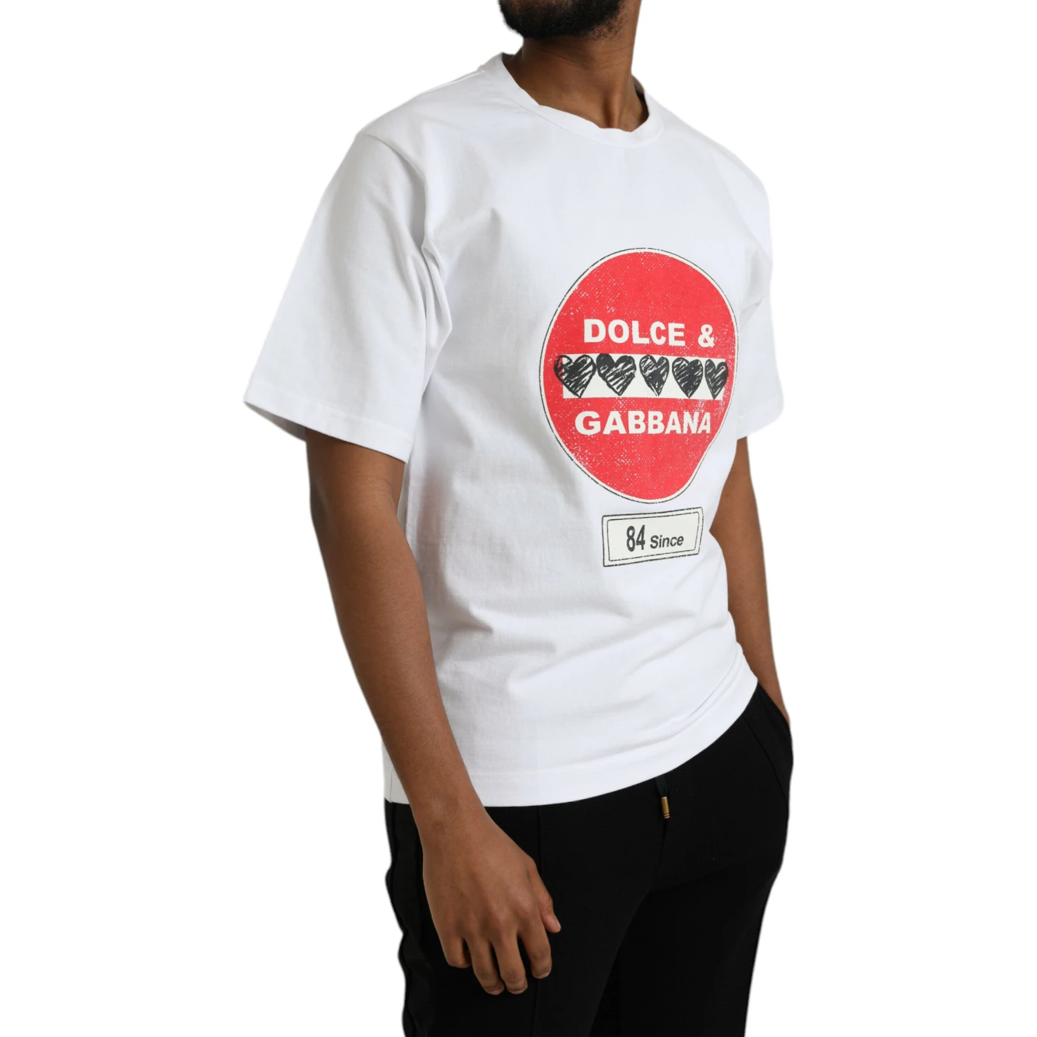 White Amor Heart Cotton Crewneck Short Sleeve T-shirt