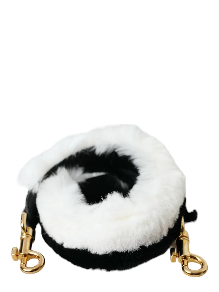 Black White Lapin Fur Accessory Shoulder Strap