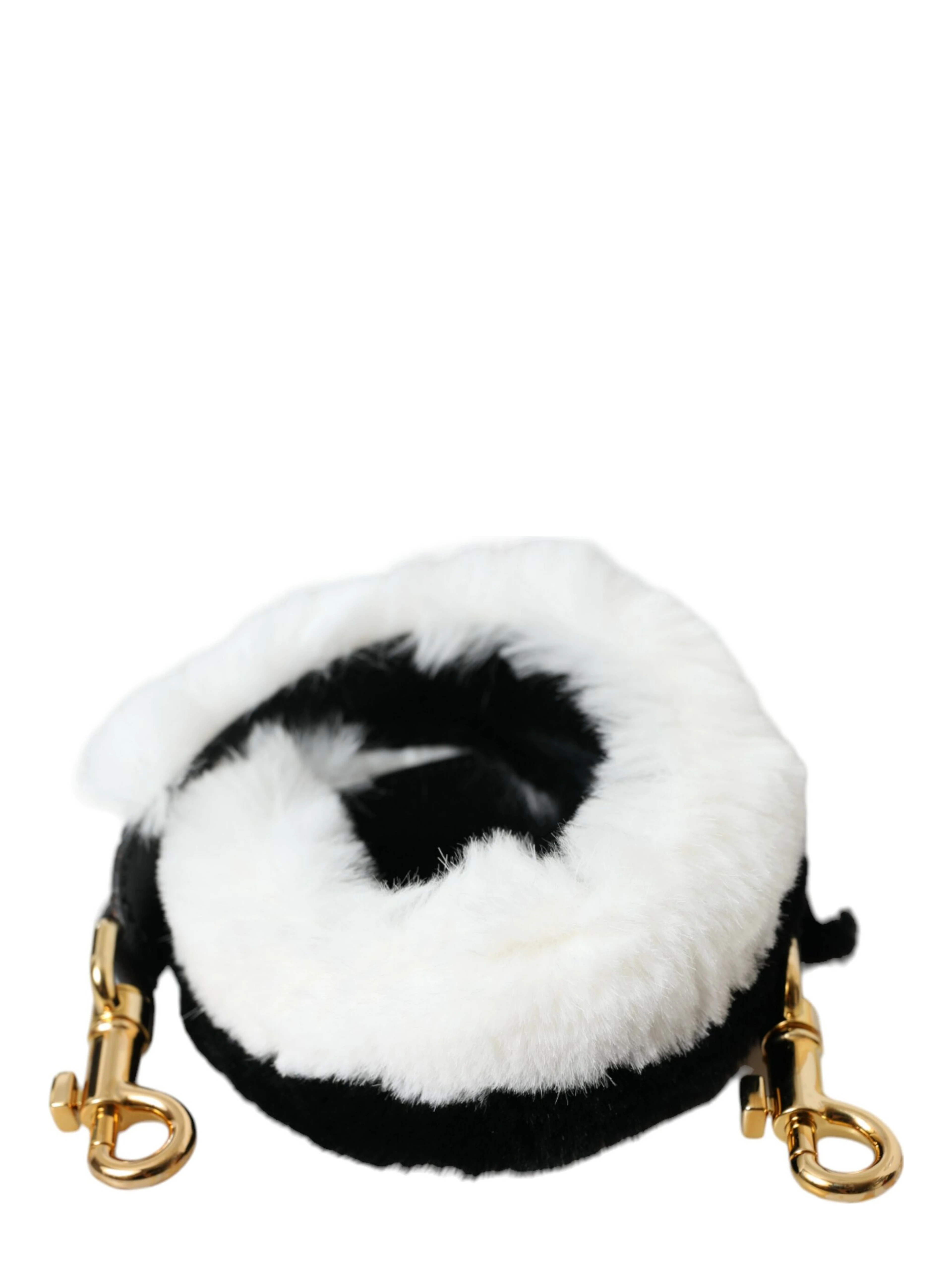 Black White Lapin Fur Accessory Shoulder Strap