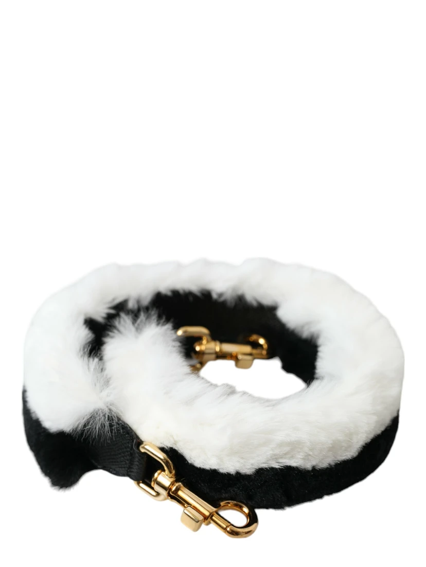 Black White Lapin Fur Accessory Shoulder Strap