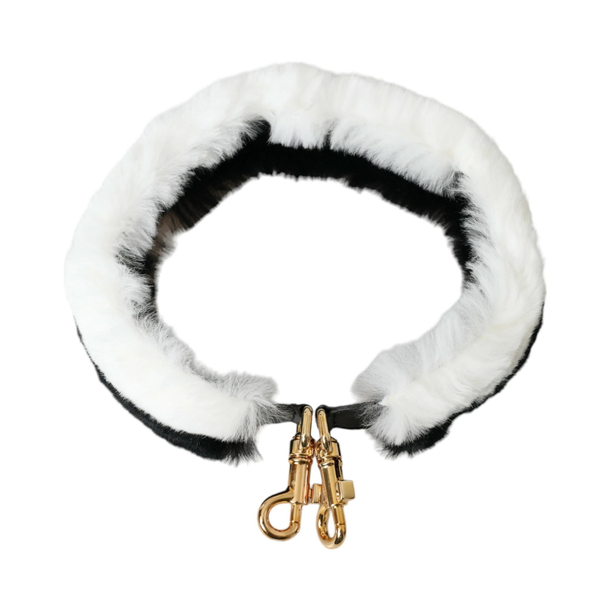 Black White Lapin Fur Accessory Shoulder Strap