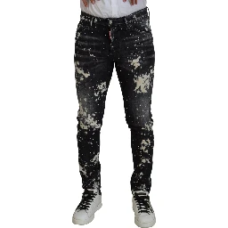 Black Washed White Color Splash Casual Denim Jeans