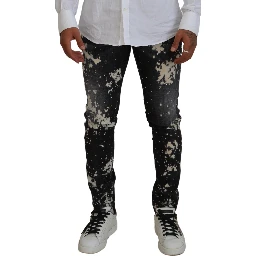 Black Washed White Color Splash Casual Denim Jeans