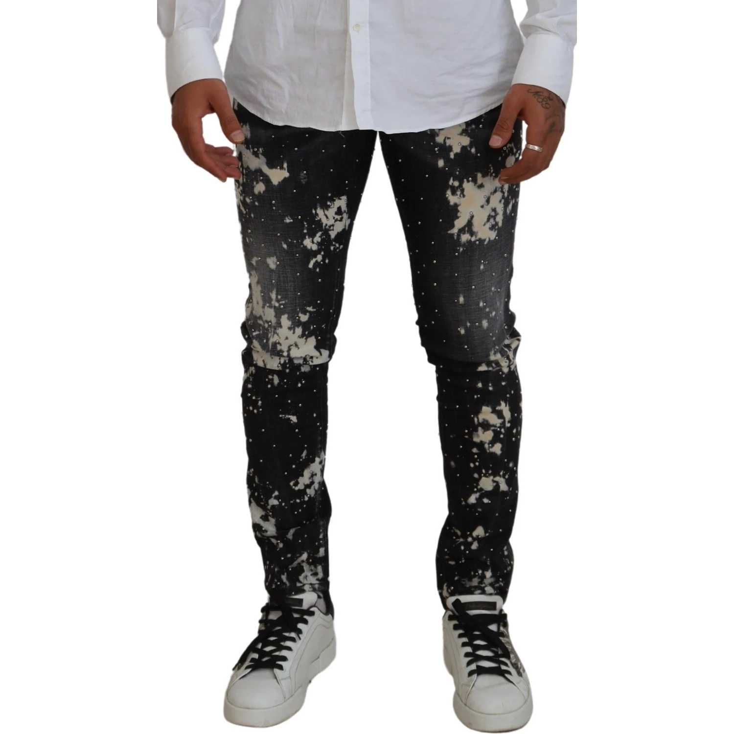 Black Washed White Color Splash Casual Denim Jeans