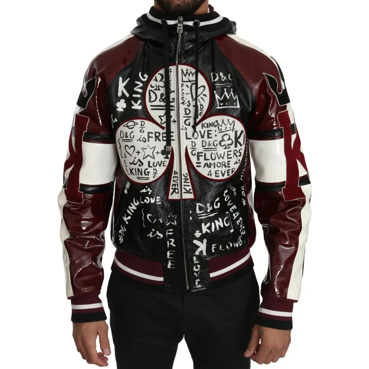 Black Bordeaux Hooded Leather DG King of Love Jacket