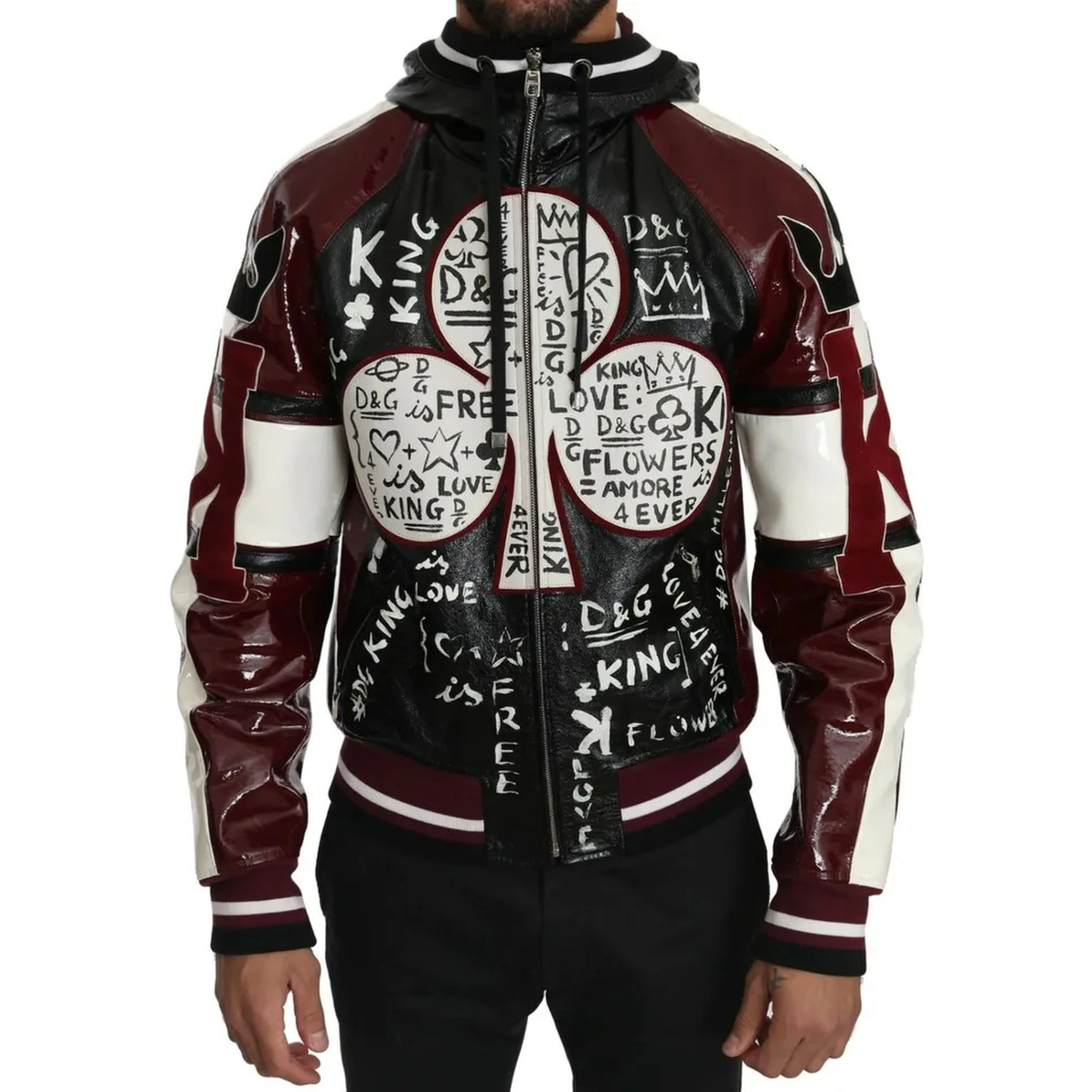 Black Bordeaux Hooded Leather DG King of Love Jacket