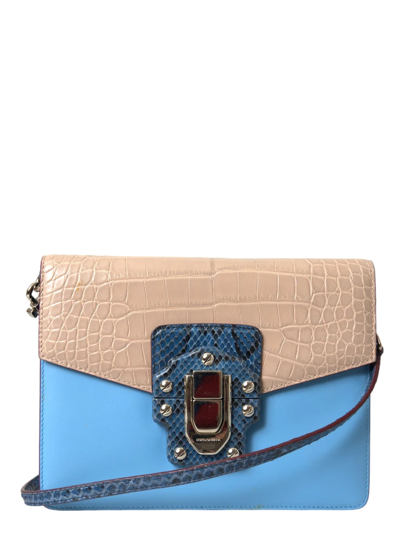 Blue Beige Exotic Leather LUCIA Crossbody Purse Bag