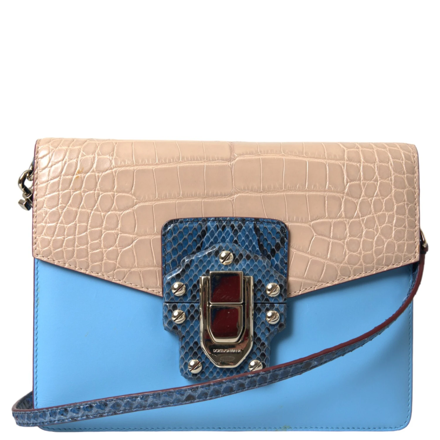 Blue Beige Exotic Leather LUCIA Crossbody Purse Bag
