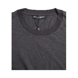 Gray Cotton Round Neck Short Sleeve T-shirt