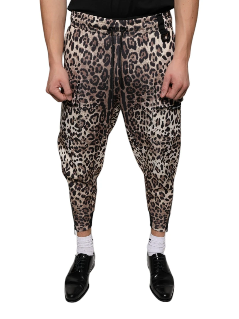 Brown Leopard Polyester Jogger Pants