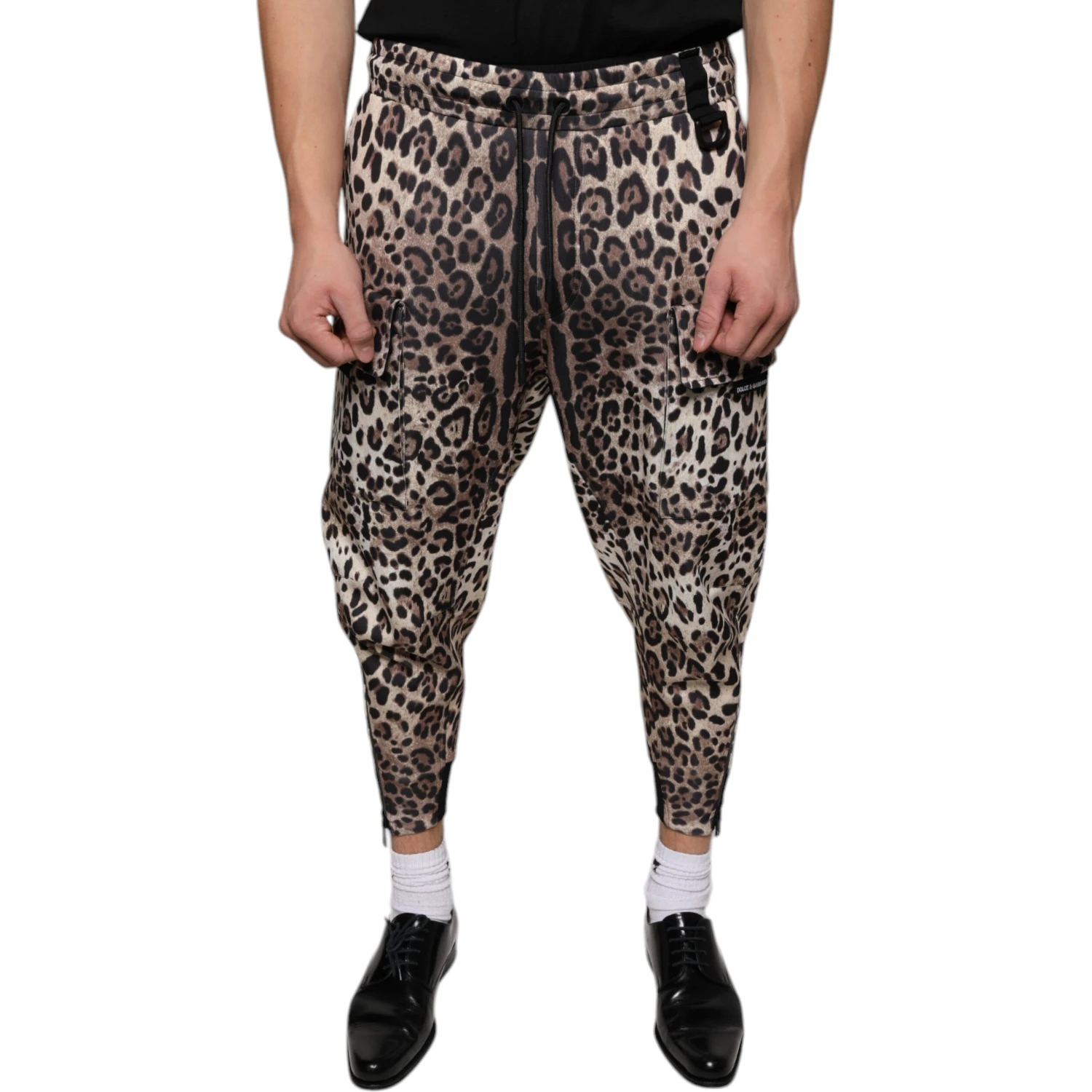 Brown Leopard Polyester Jogger Pants