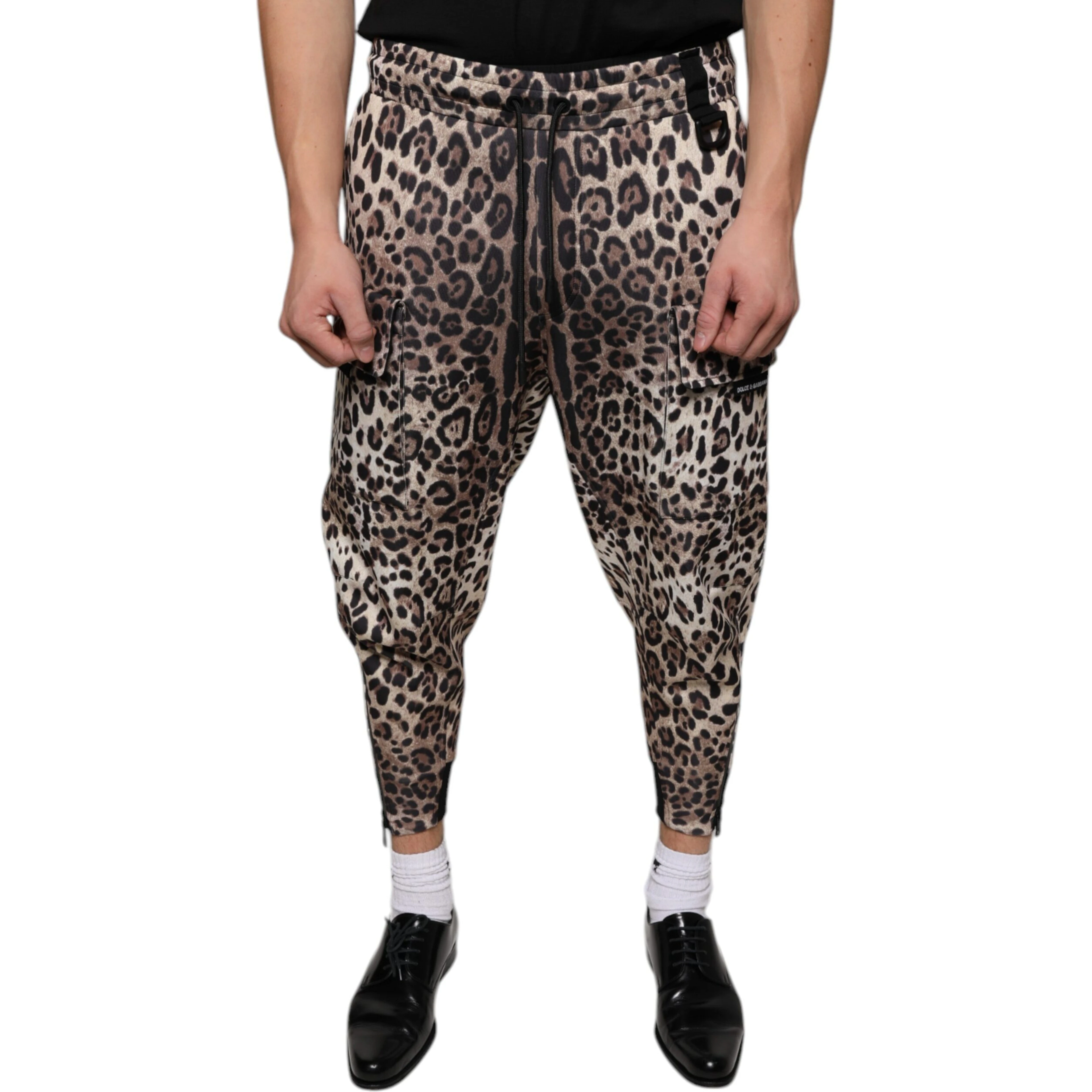Brown Leopard Polyester Jogger Pants