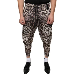 Brown Leopard Polyester Jogger Pants