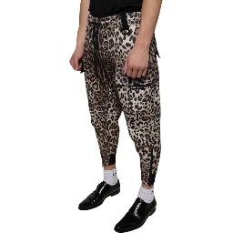 Brown Leopard Polyester Jogger Pants