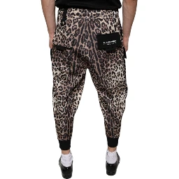 Brown Leopard Polyester Jogger Pants