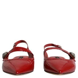 Red Leather Slingback Flats Sandals Shoes