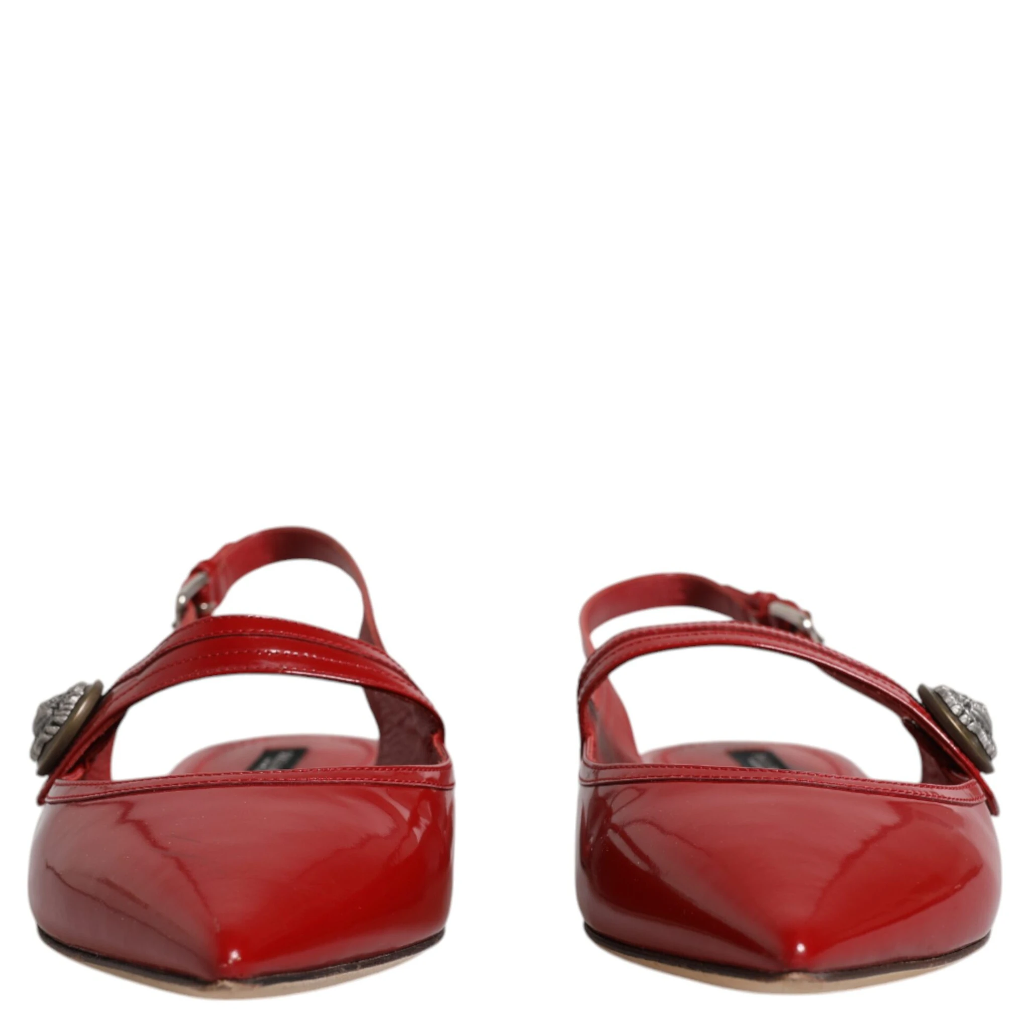 Red Leather Slingback Flats Sandals Shoes