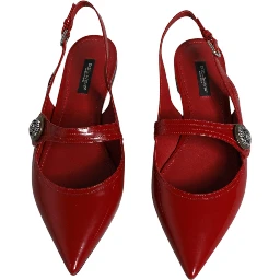 Red Leather Slingback Flats Sandals Shoes