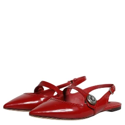 Red Leather Slingback Flats Sandals Shoes