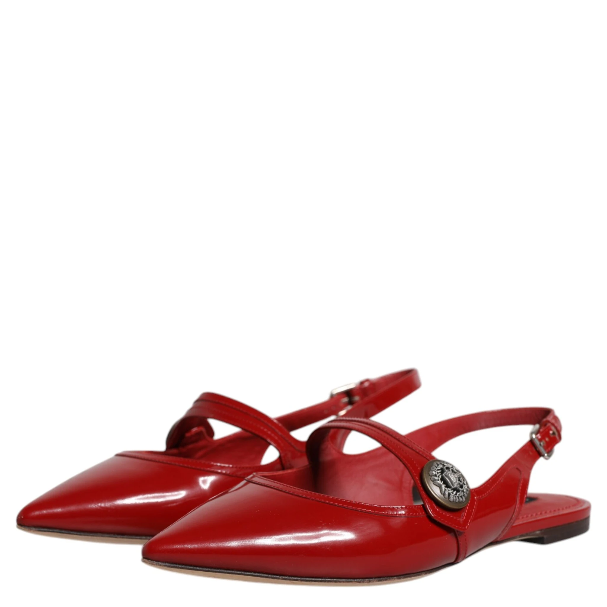 Red Leather Slingback Flats Sandals Shoes