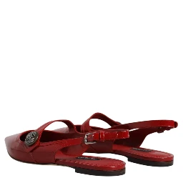 Red Leather Slingback Flats Sandals Shoes