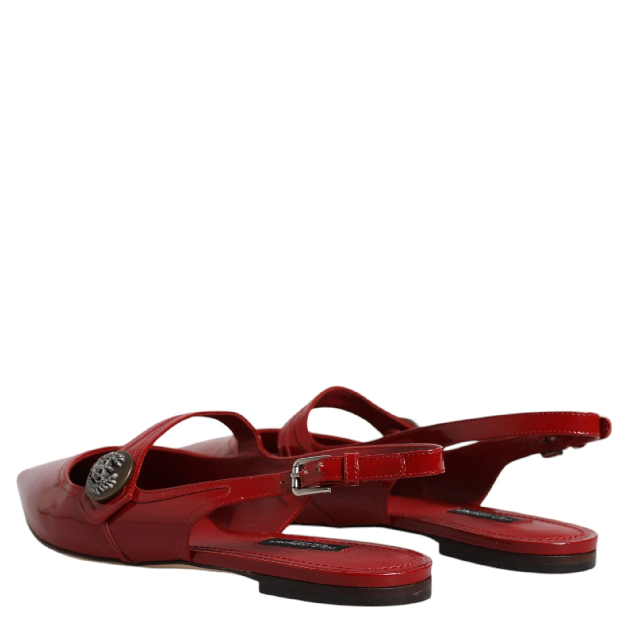 Red Leather Slingback Flats Sandals Shoes