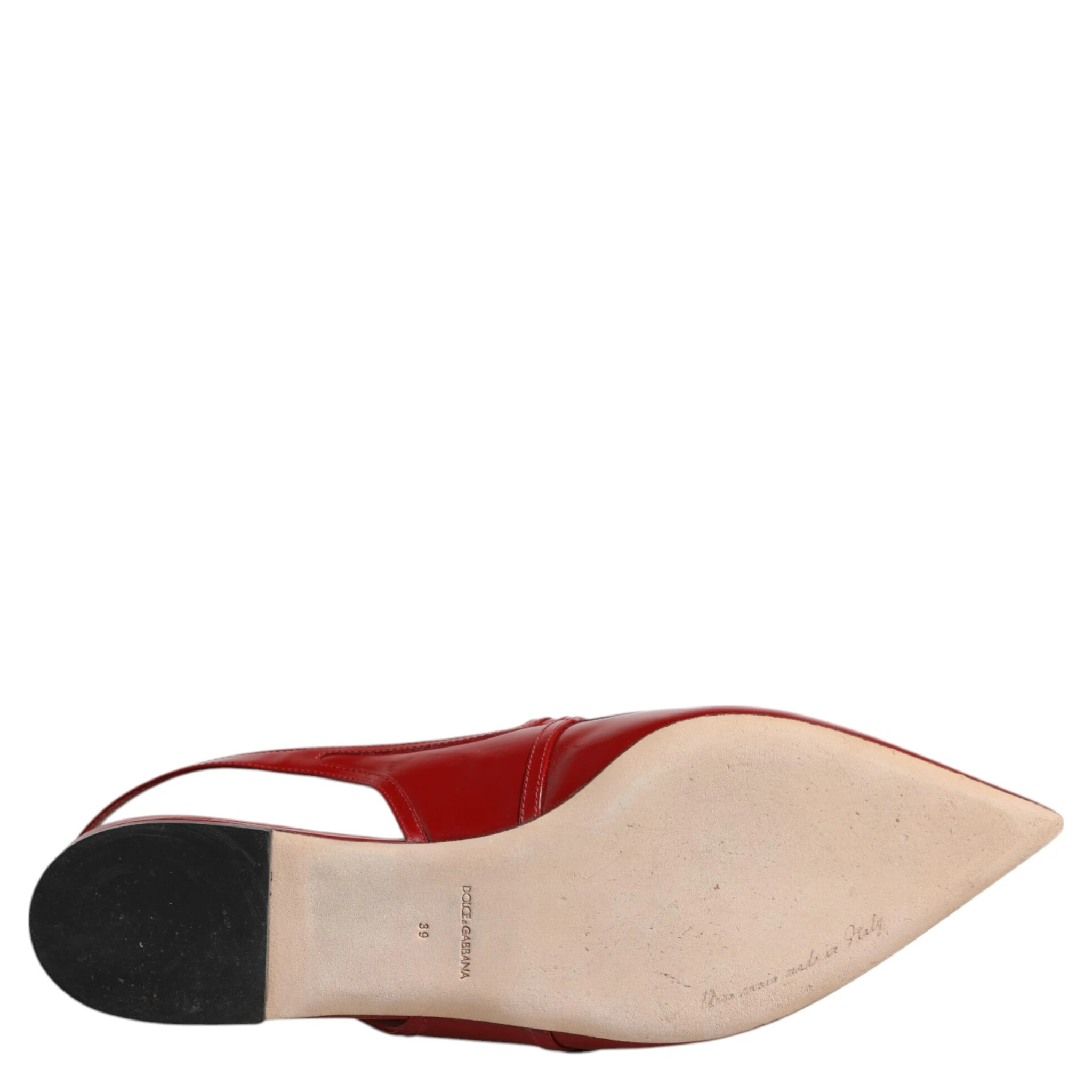 Red Leather Slingback Flats Sandals Shoes