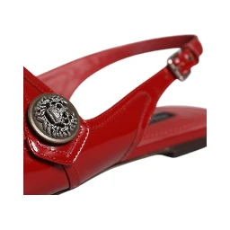 Red Leather Slingback Flats Sandals Shoes