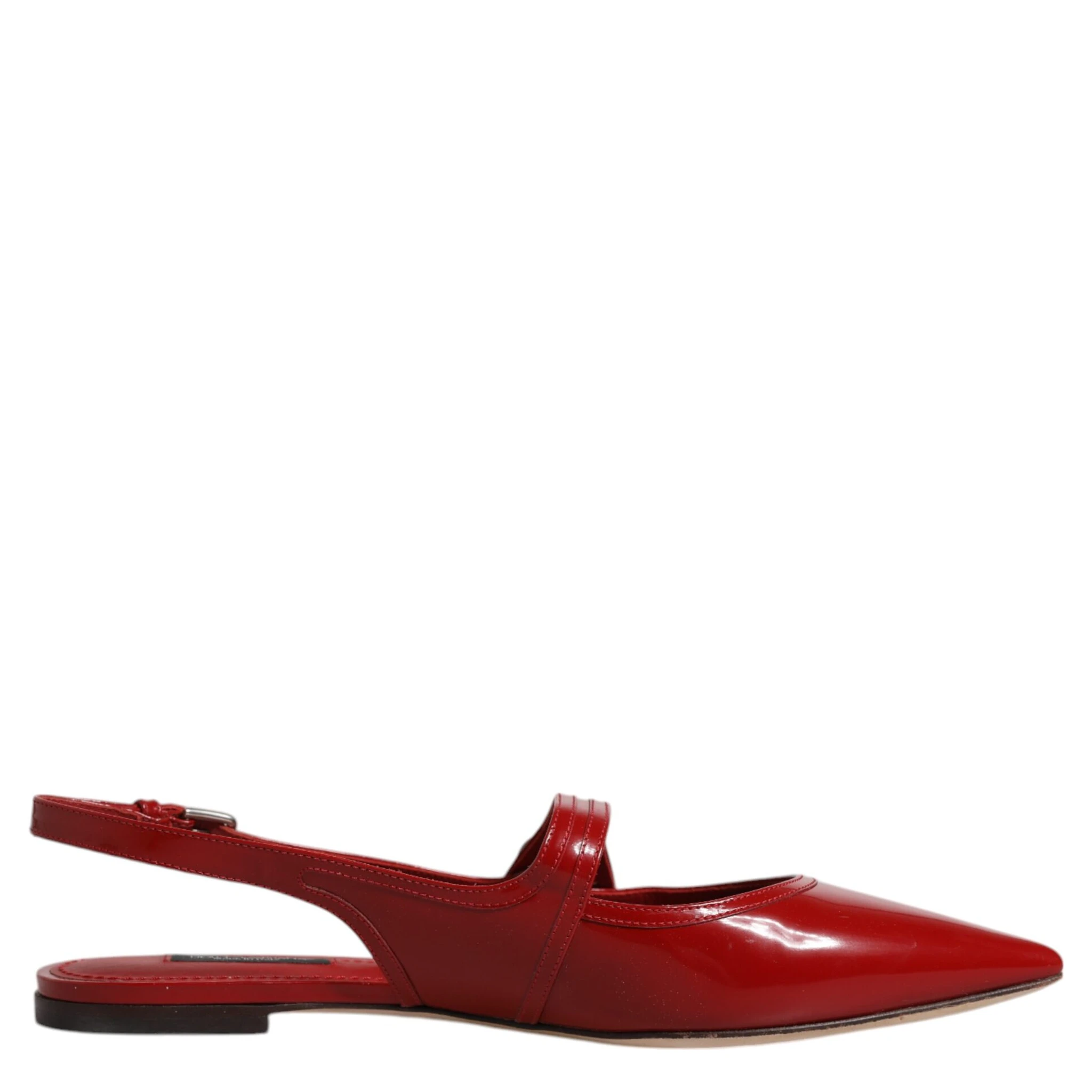 Red Leather Slingback Flats Sandals Shoes