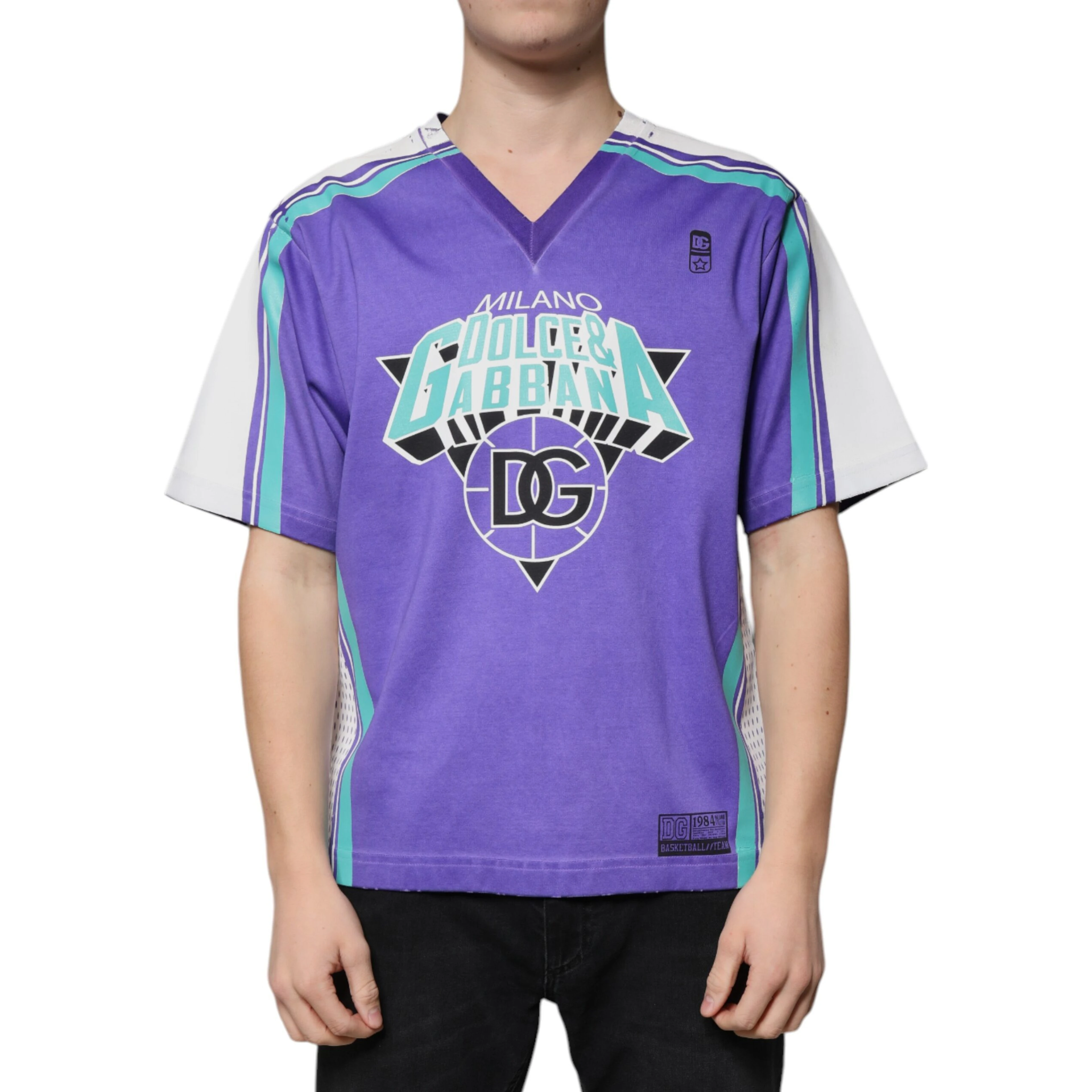 Purple Logo Jersey Cotton V-neck T-shirt