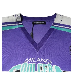 Purple Logo Jersey Cotton V-neck T-shirt
