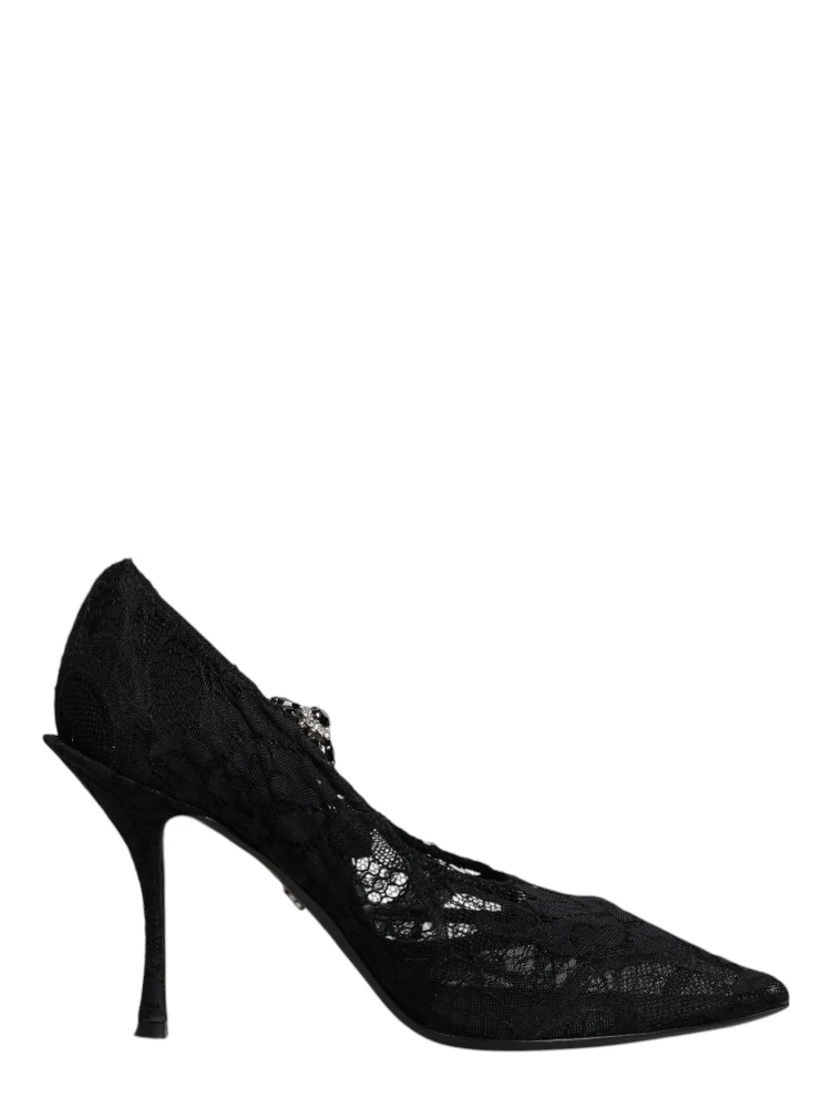 Black Lace Crystals Mary Jane Pumps Shoes