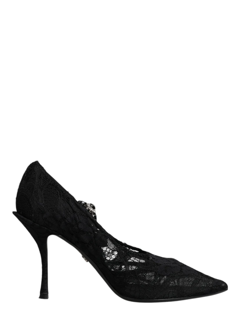 Black Lace Crystals Mary Jane Pumps Shoes