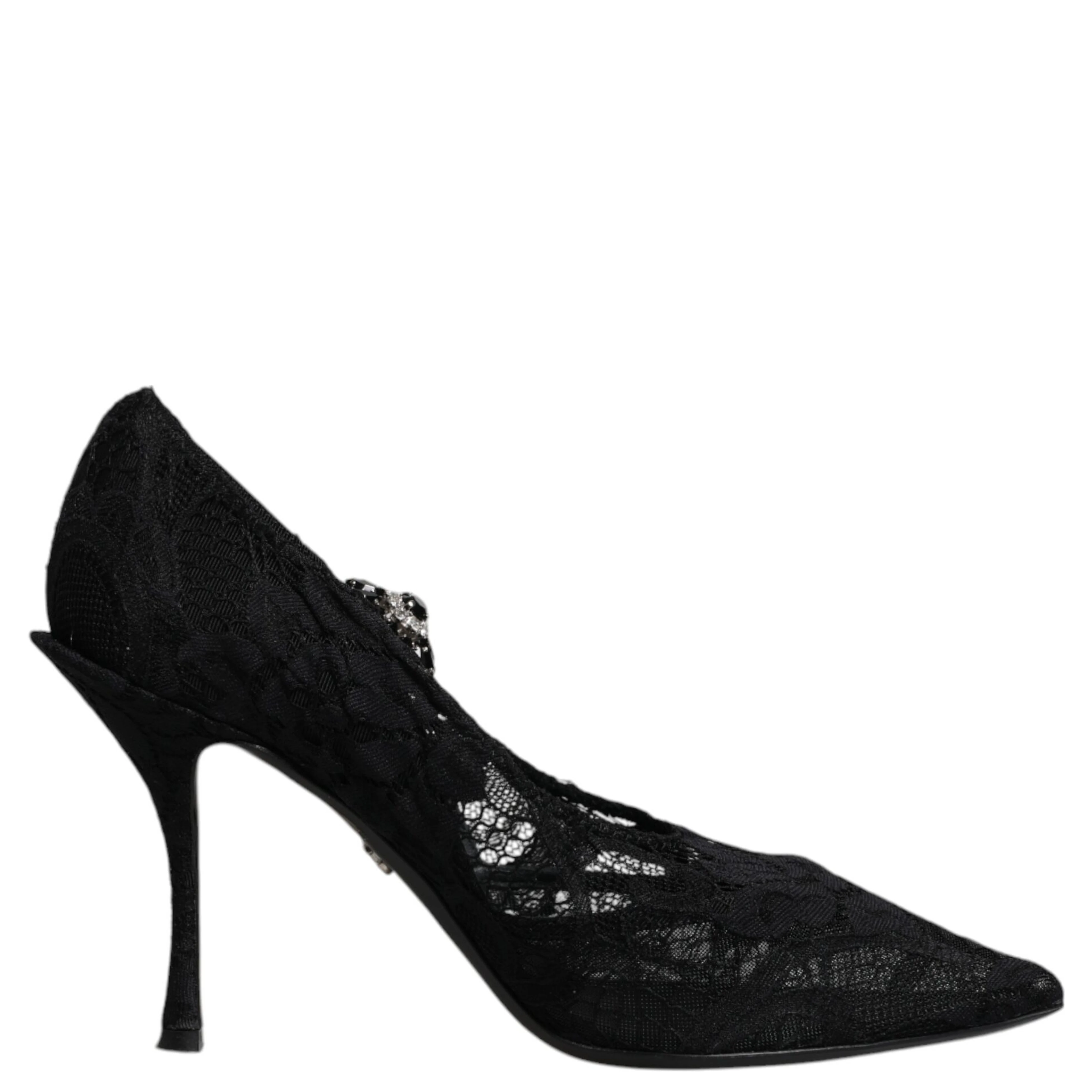 Black Lace Crystals Mary Jane Pumps Shoes