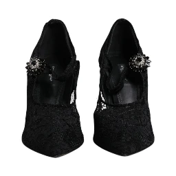 Black Lace Crystals Mary Jane Pumps Shoes