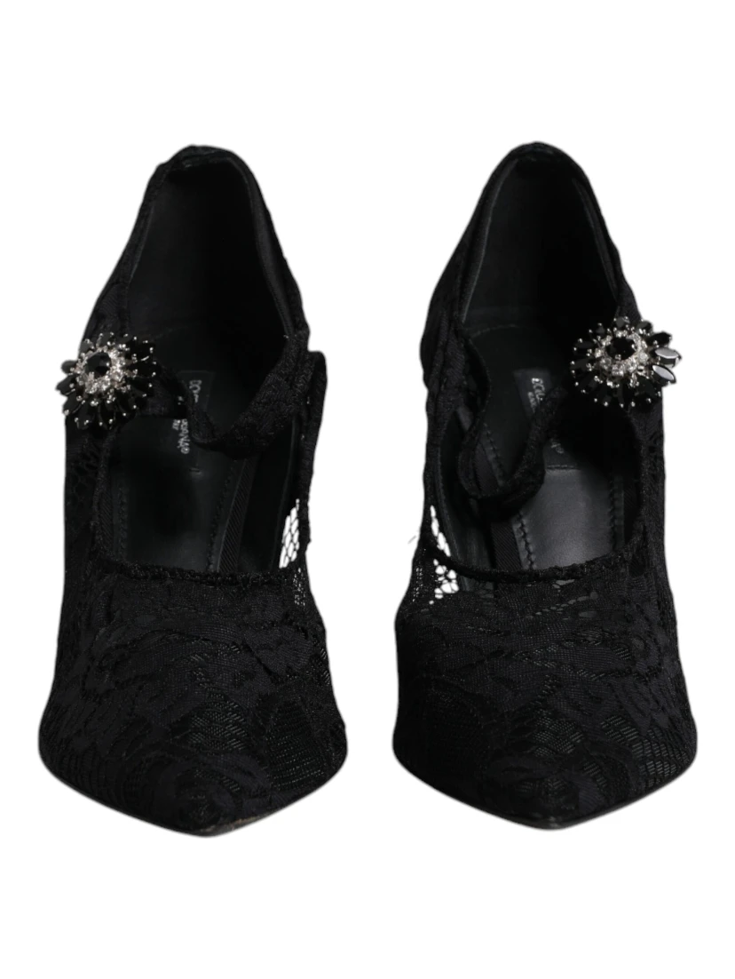 Black Lace Crystals Mary Jane Pumps Shoes