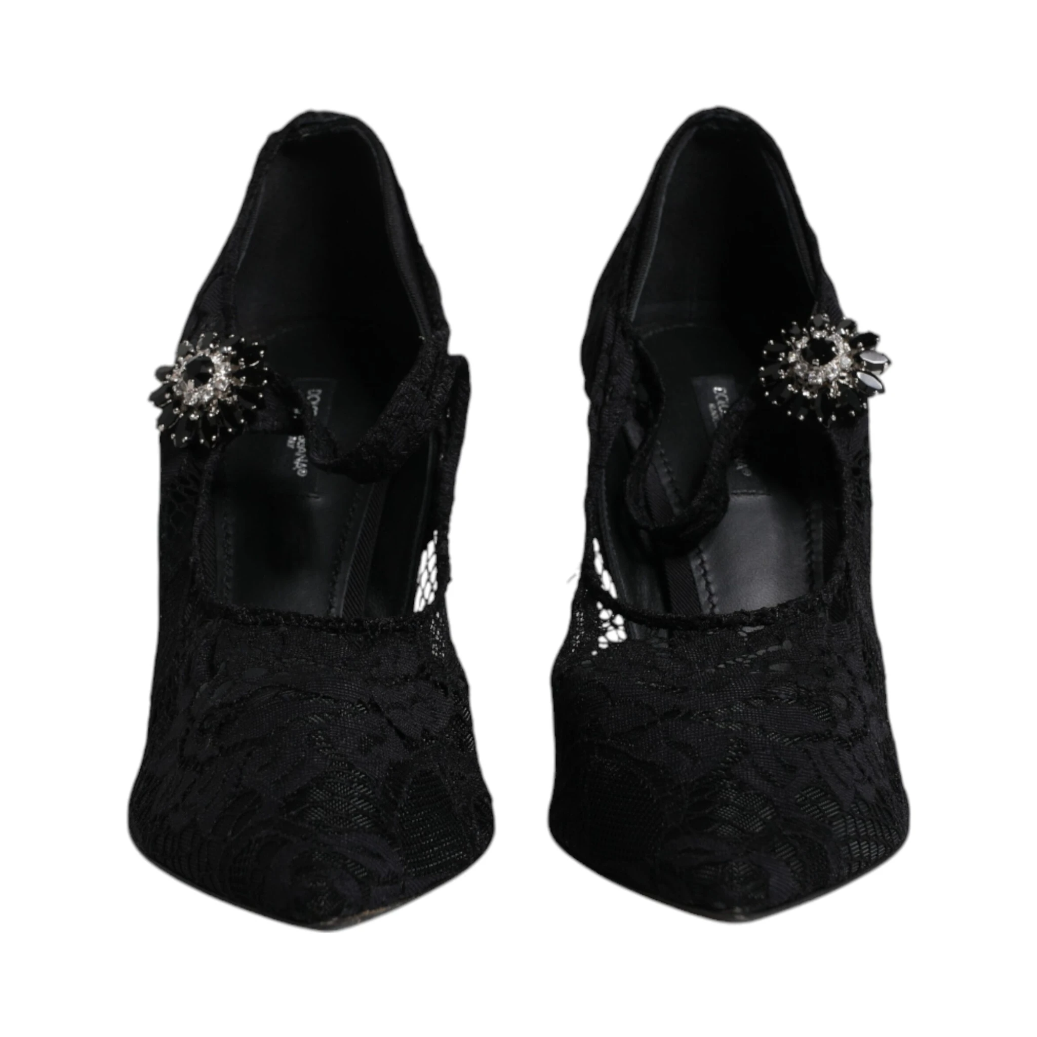 Black Lace Crystals Mary Jane Pumps Shoes