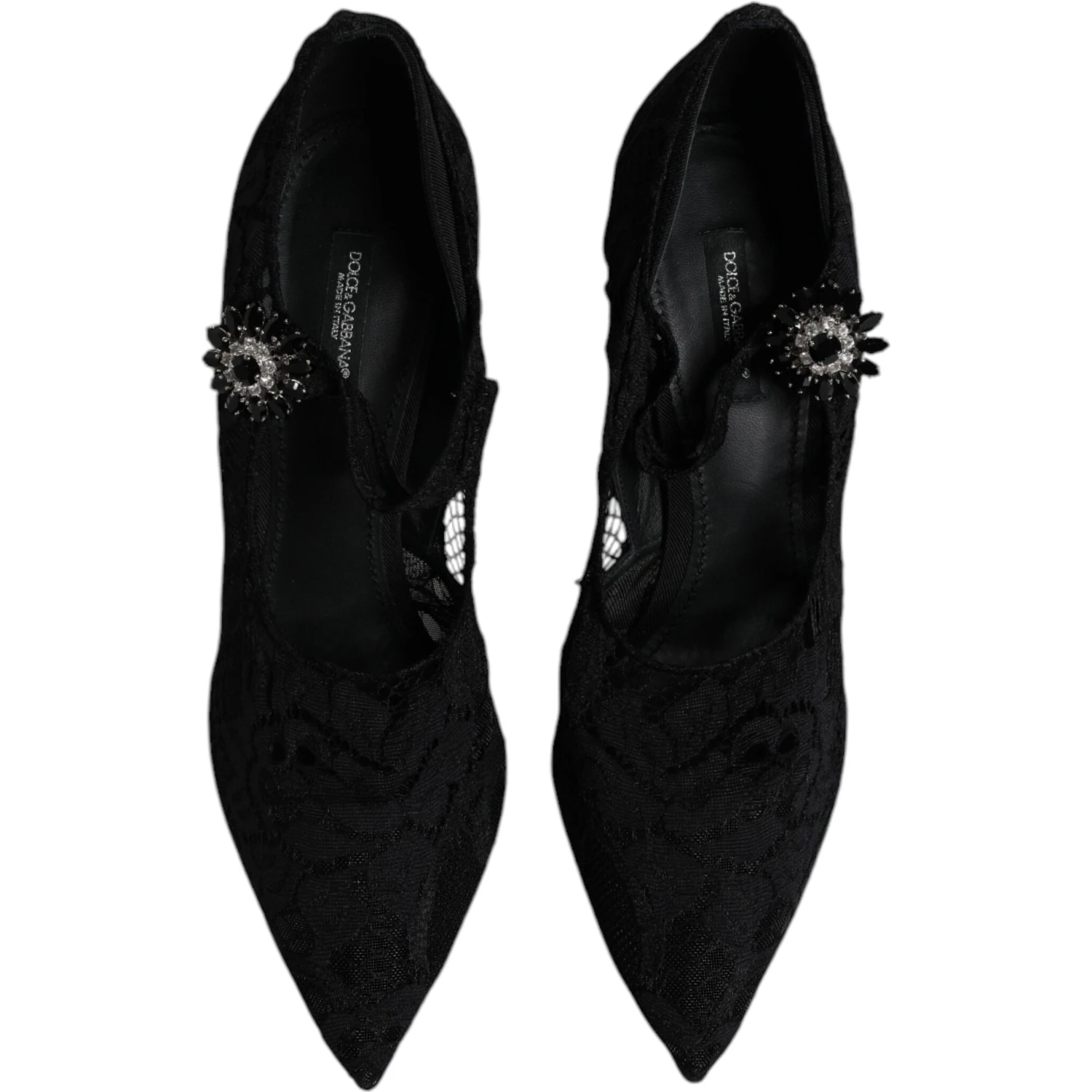 Black Lace Crystals Mary Jane Pumps Shoes