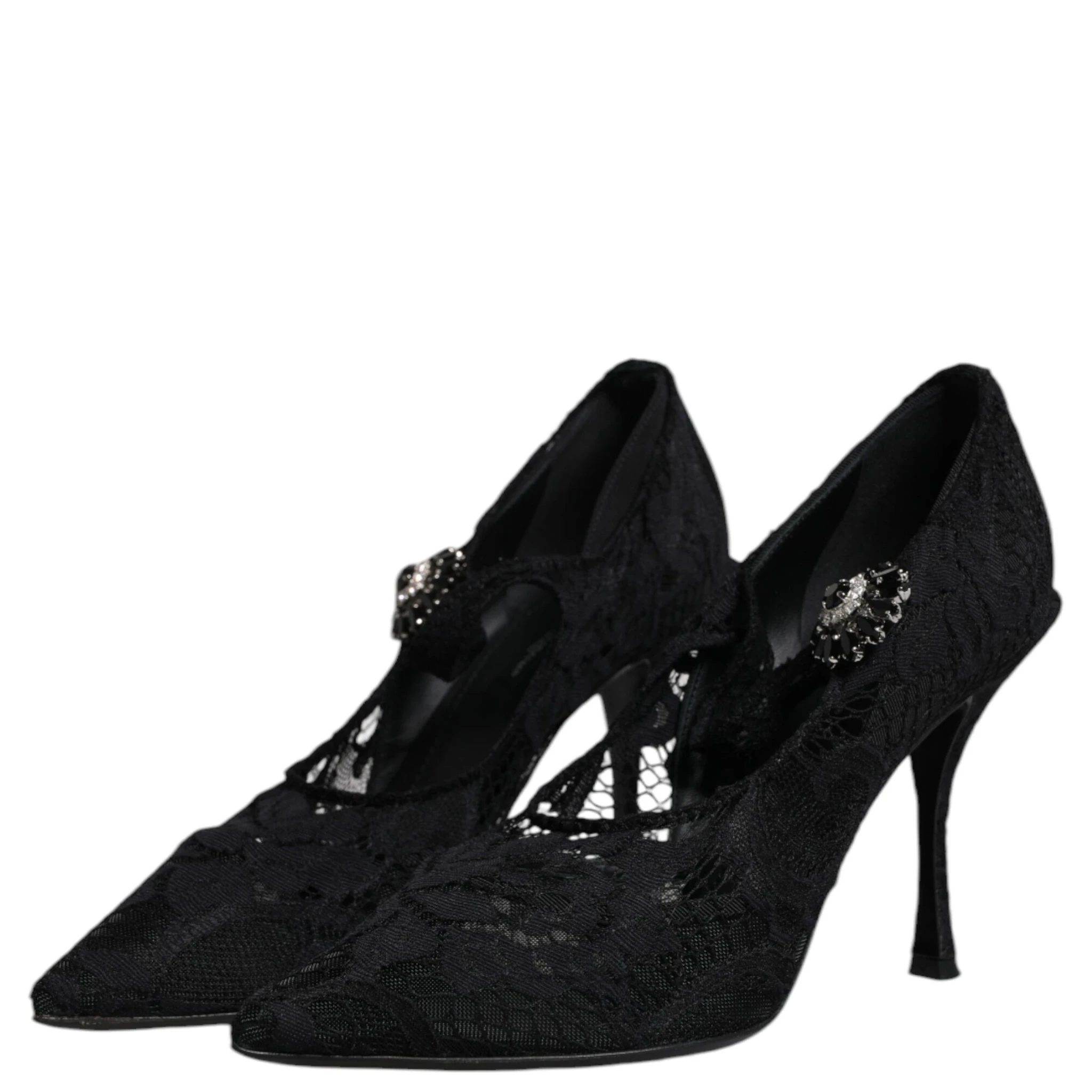 Black Lace Crystals Mary Jane Pumps Shoes